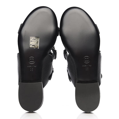 Chanel Grained Goatskin Chain Flat Sandals 35 Black 5 of 8