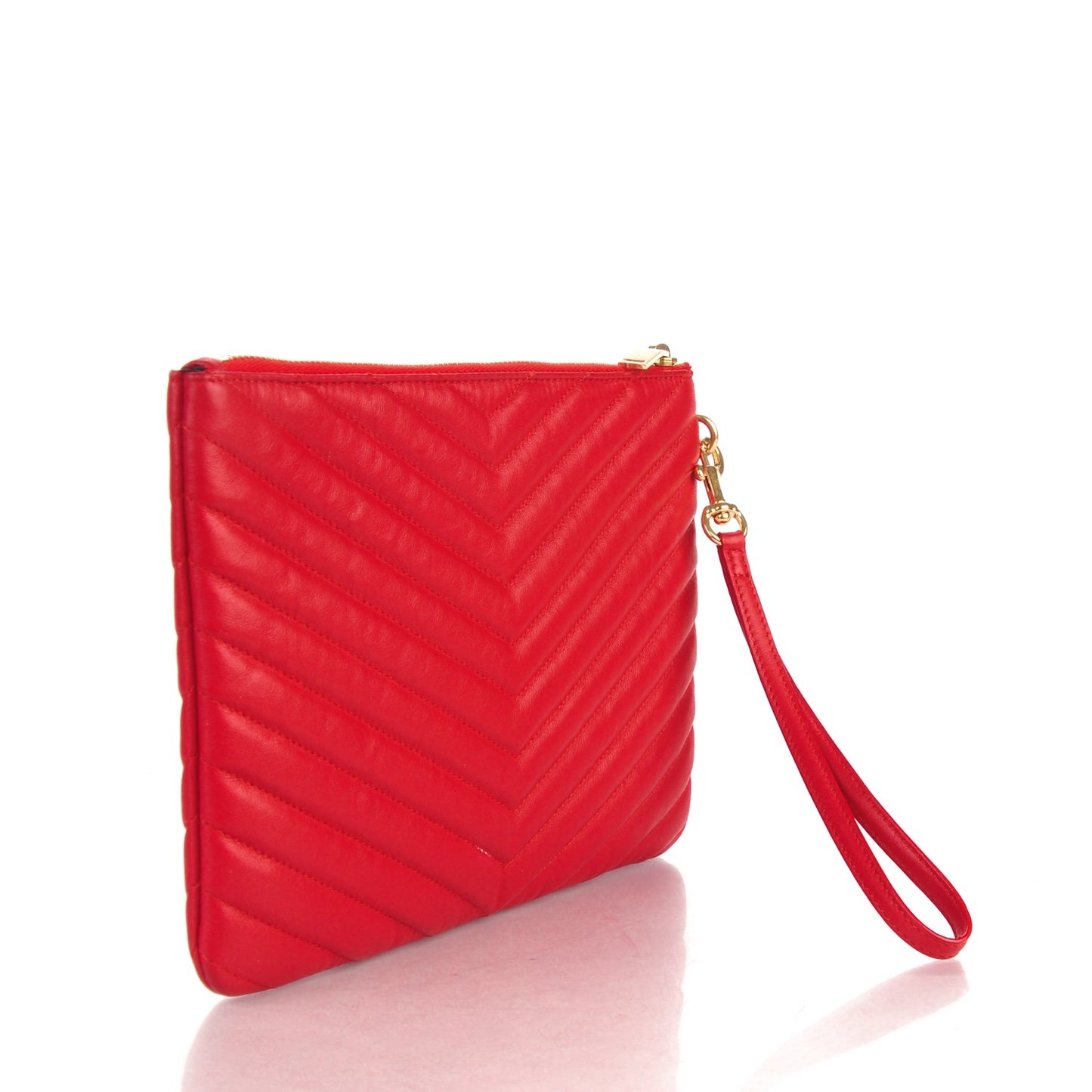 Calfskin Matelasse Chevron Monogram A5 Wristlet Red