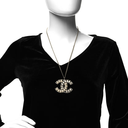 Chanel Crystal Pearl CC Pendant Necklace Gold 2 of 5