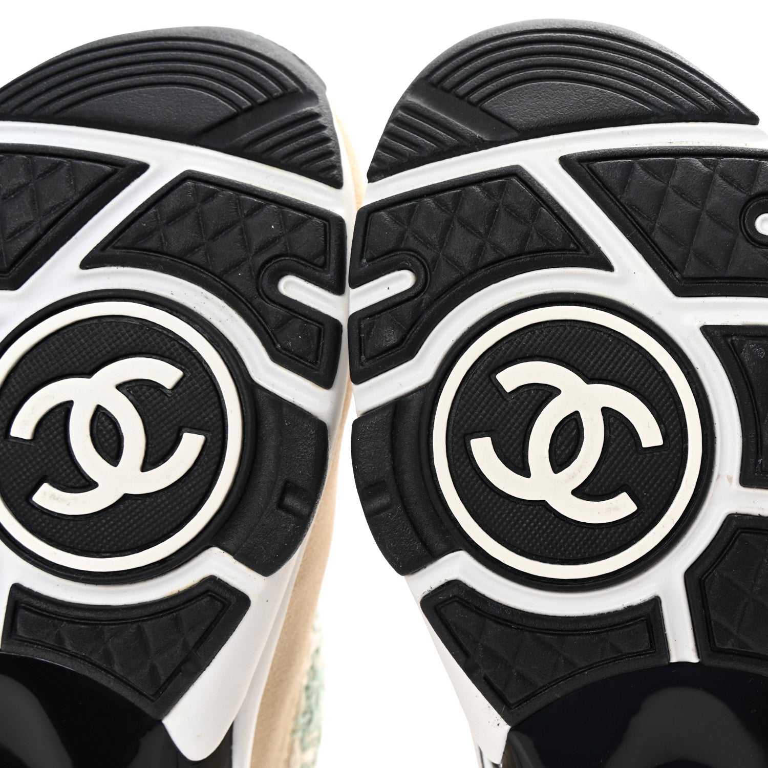 Chanel Tweed Suede Calfskin Womens CC Sneakers 36.5 Blue Ecru 7 of 9