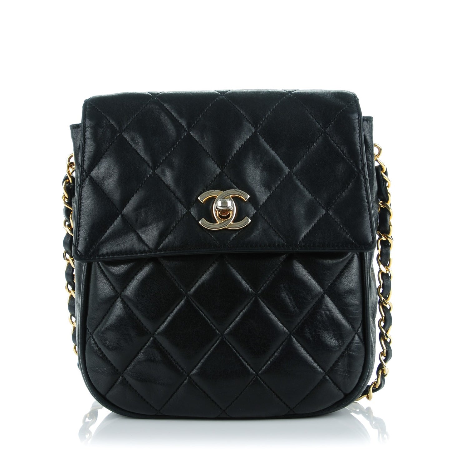 Lambskin Quilted Flap Shoulder Bag Black