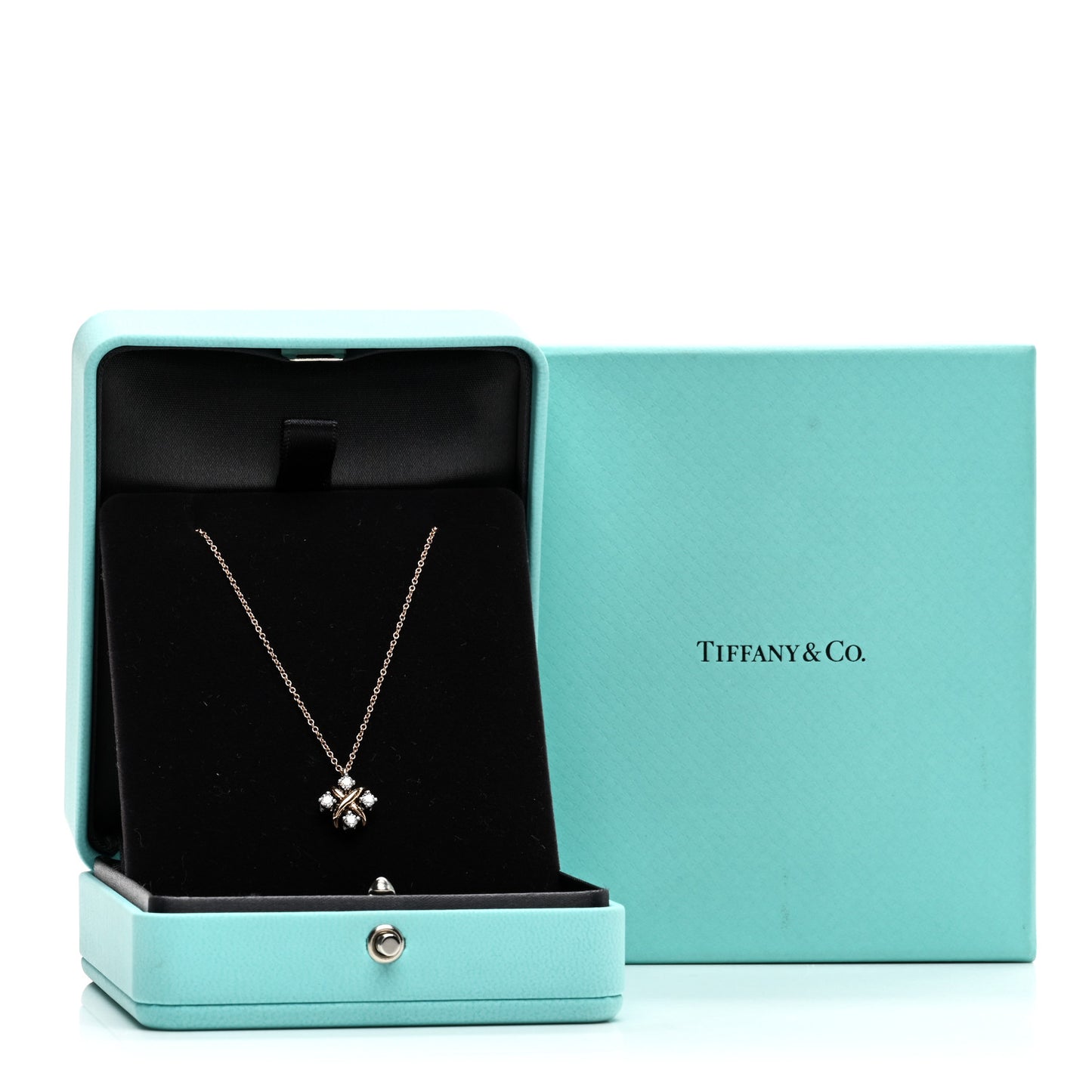 18K Rose Gold Platinum Diamond Schlumberger Lynn Pendant Necklace