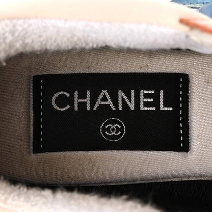 Chanel Nylon Lambskin Suede Calfskin CC Sneakers 35 Coral Light Blue White 7 of 12