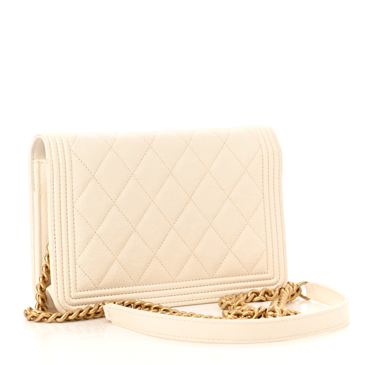 Chanel Caviar Quilted Boy Wallet On Chain WOC White 3 of 12