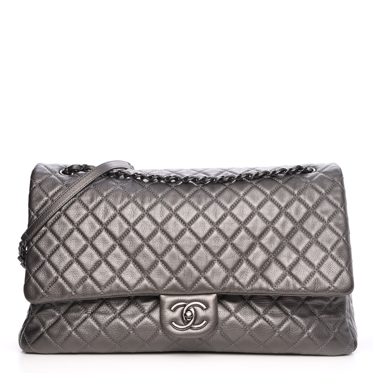 Chanel Metallic Calfskin Quilted XXL Travel Flap Bag Dark Silver 1 of 7