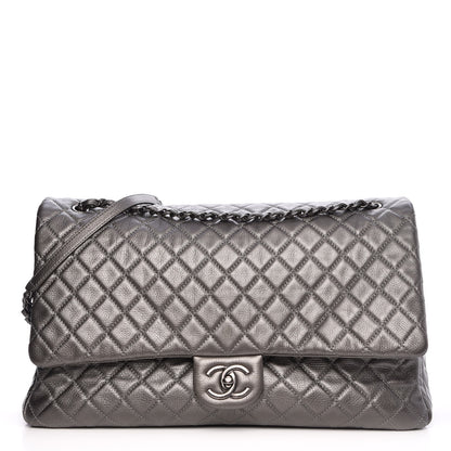 Chanel Metallic Calfskin Quilted XXL Travel Flap Bag Dark Silver 1 of 7