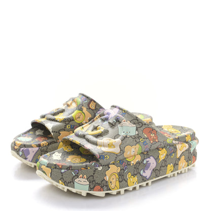 Gucci X PIKARAR Cubic Rubber Monogram Animal Print Womens Interlocking G Platform 42mm Slide Sandals 37 Beige Ebony Multicolor 3 of 8