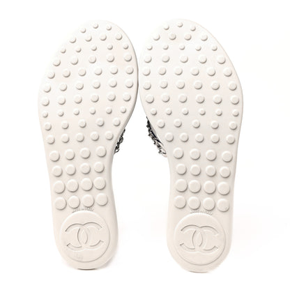 Chanel Canvas CC Chain Thong Sandals 39 Blue White 5 of 8