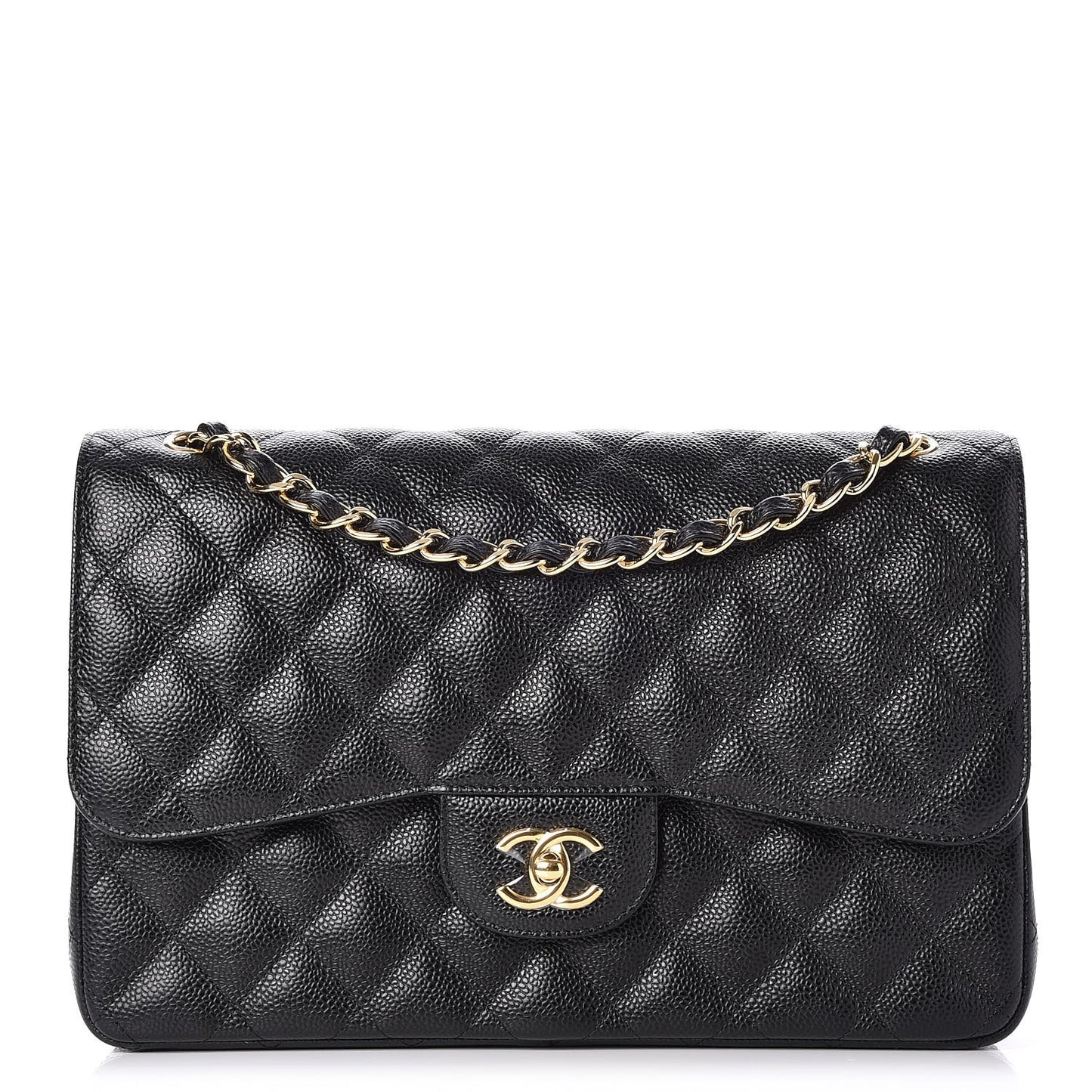 Caviar Quilted Jumbo Double Flap Black