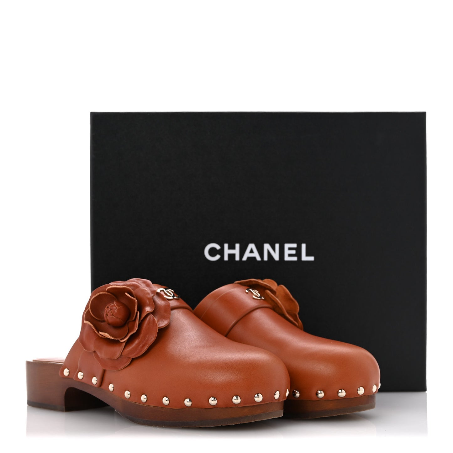 Calfskin Camellia Clogs 39 Dark Orange