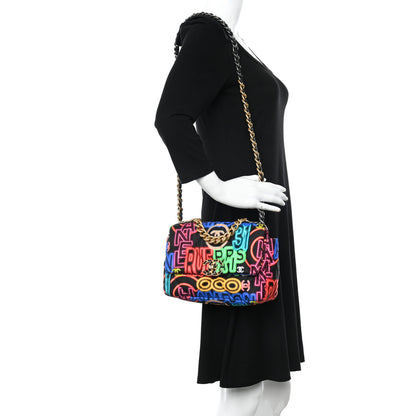 Chanel Fabric Printed Medium Chanel 19 Flap Black Multicolor 2 of 10