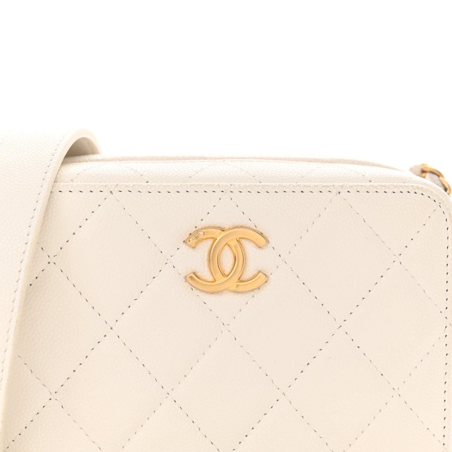 Caviar Quilted Twist Your Buttons Clutch With Chain White