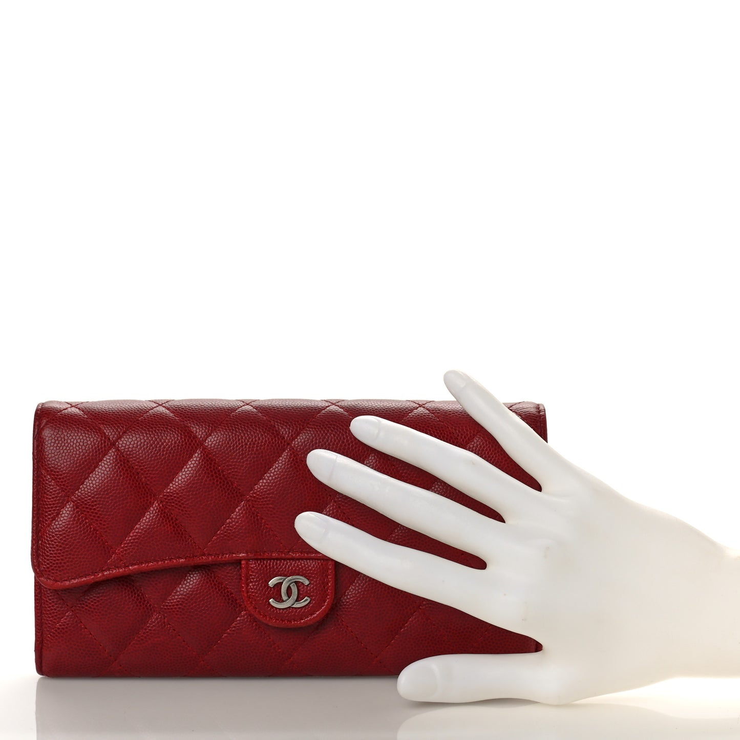 Caviar Quilted Large Gusset Flap Wallet Dark Red