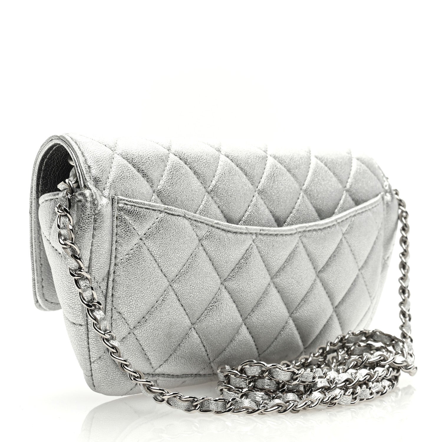 Chanel Metallic Lambskin Quilted Glasses Case With Chain Silver 4 of 11