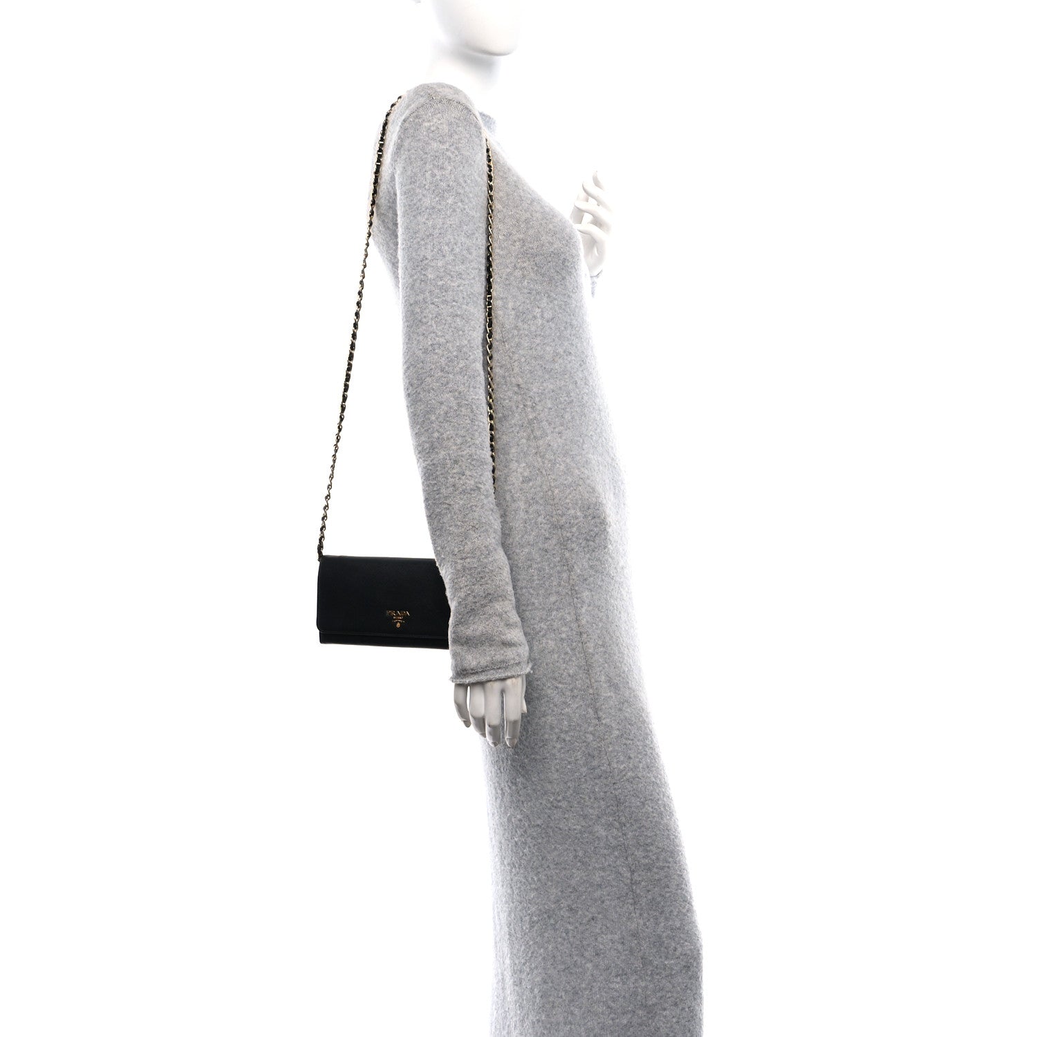 Prada Saffiano Metal Oro Chain Wallet Black 2 of 11