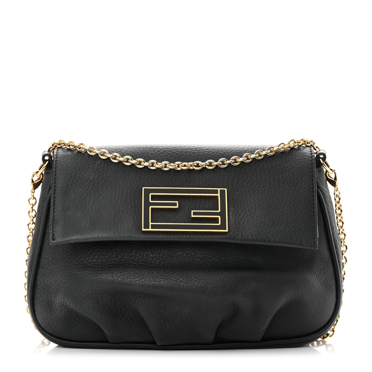 Vitello Flamingo Enamel Fendista Pouchette Crossbody Black