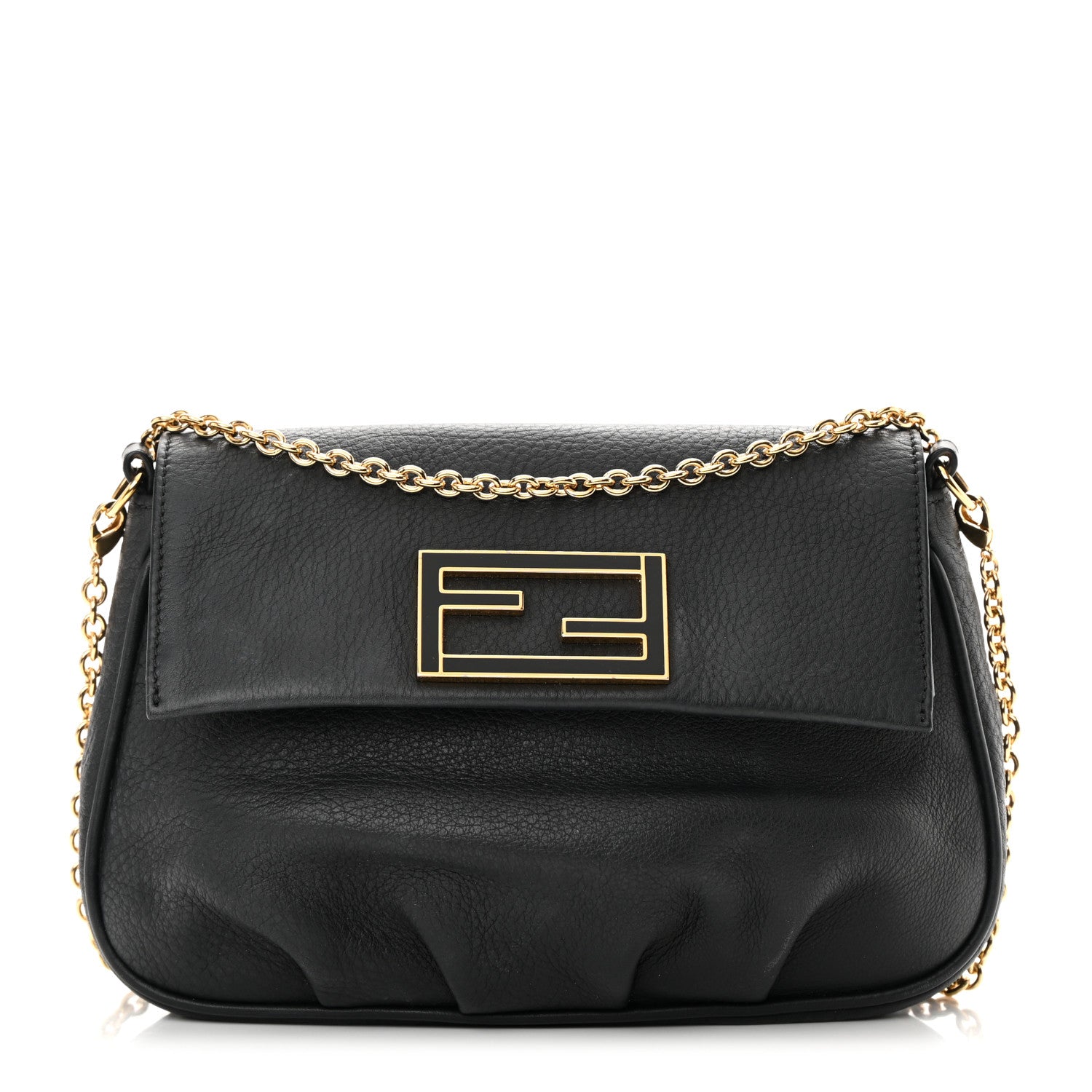 Fendi Vitello Flamingo Enamel Fendista Pouchette Crossbody Black 1 of 12