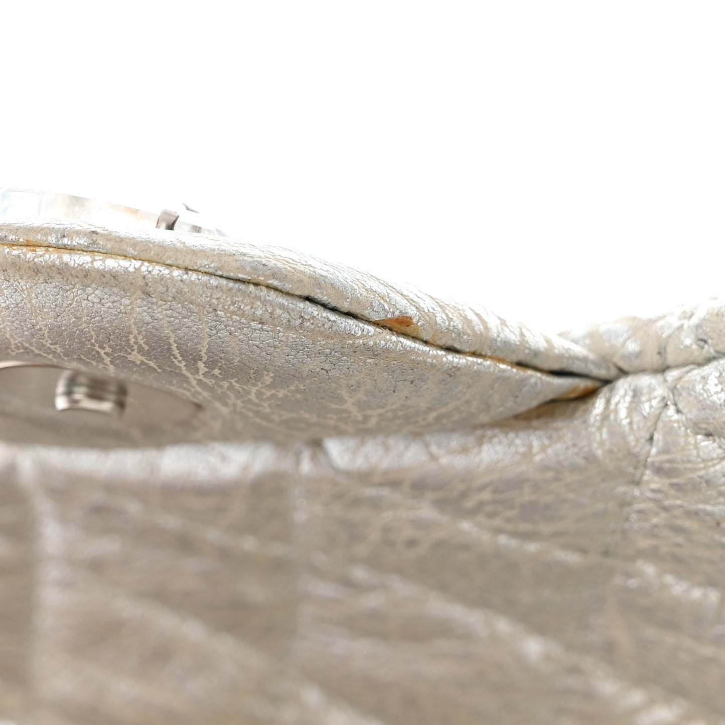 Calfskin Mirror CC Crackled Flap Silver