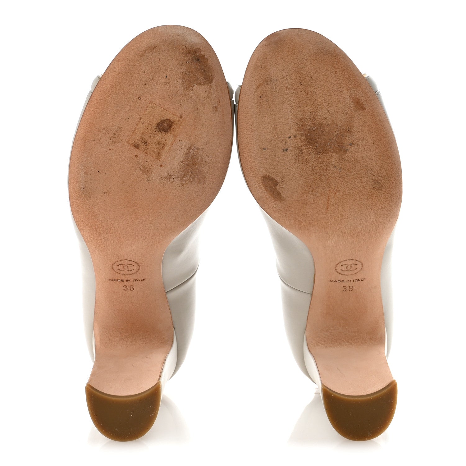 Chanel Lambskin Peep Toe CC Pumps 38 Grey 6 of 10