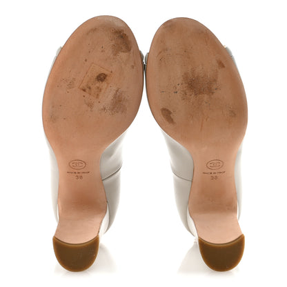 Chanel Lambskin Peep Toe CC Pumps 38 Grey 6 of 10