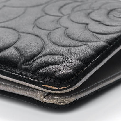 Chanel Lambskin Camellia Embossed Yen Wallet Black 10 of 14