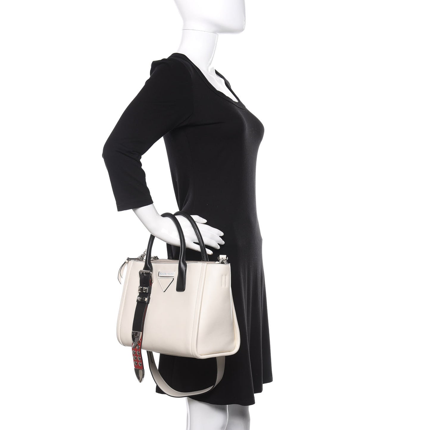 Calfskin Studded Concept Top Handle Bag White