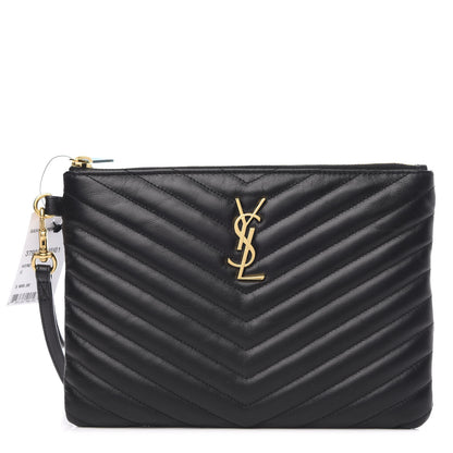 Saint Laurent Calfskin Matelasse Chevron Monogram A5 Wristlet Black 1 of 7
