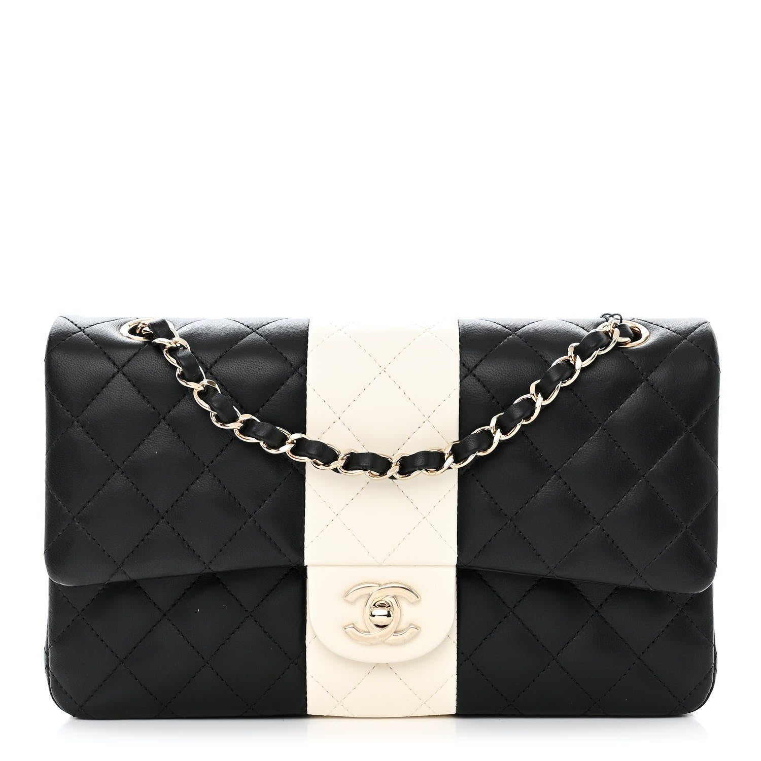 Chanel Lambskin Quilted Medium Double Flap Black White 1 of 11