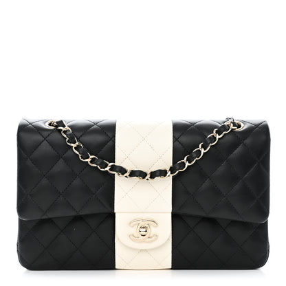 Chanel Lambskin Quilted Medium Double Flap Black White 1 of 11