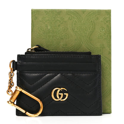 Gucci Calfskin Matelasse Chevron GG Marmont Key Case Card Holder Black 7 of 7
