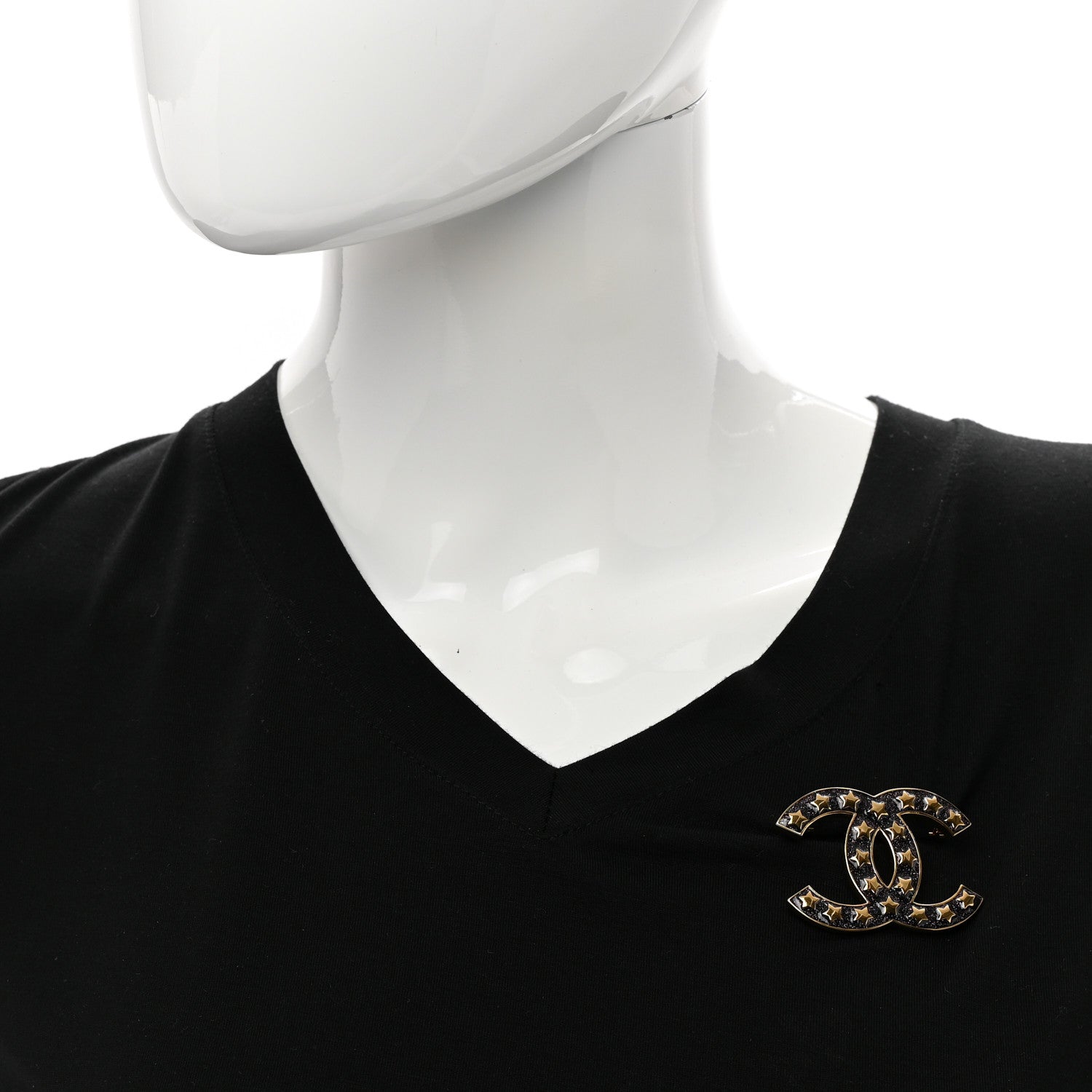 Chanel Metal Resin CC Star Brooch Gold Black 2 of 4