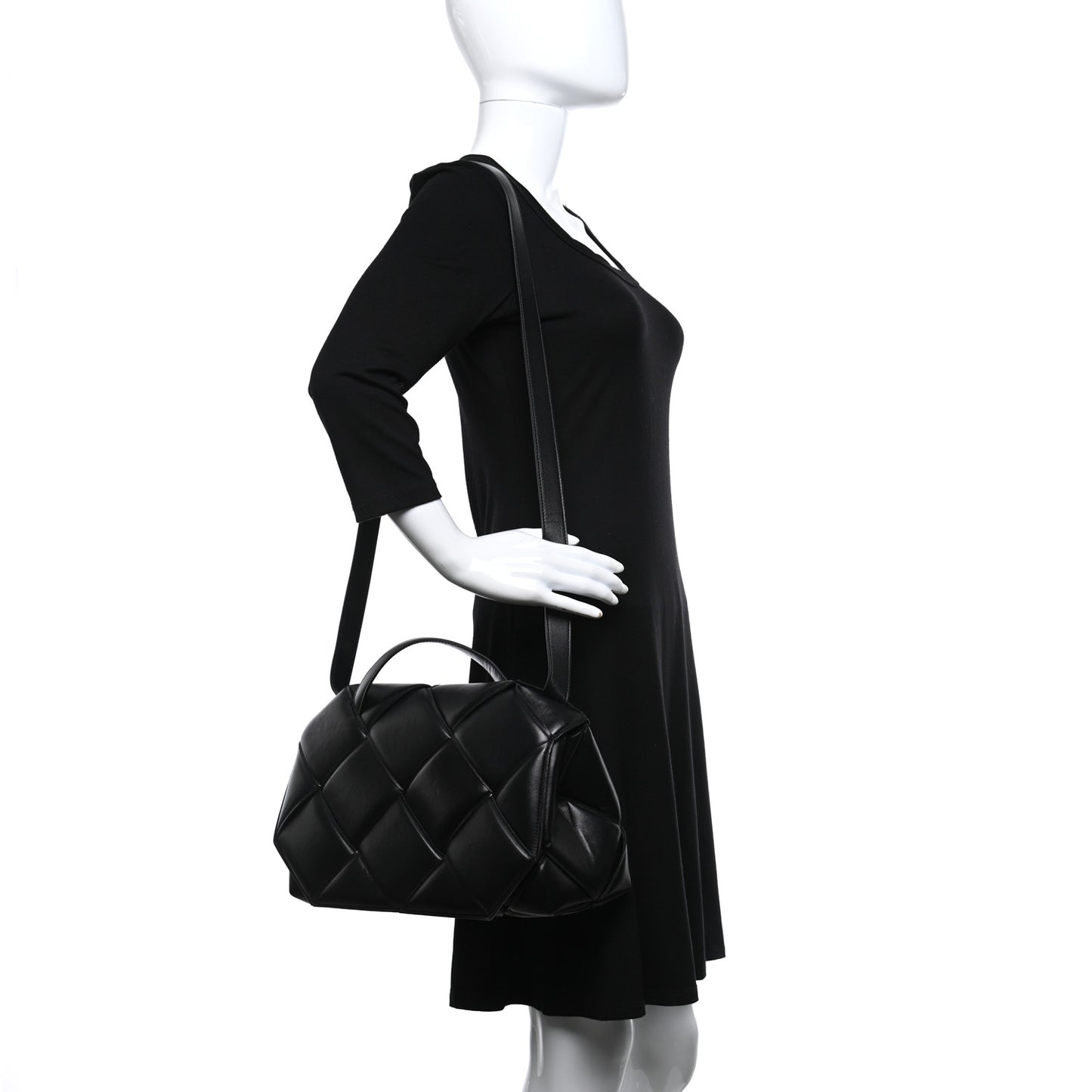 Nappa Intreccio Padded Top Handle Shoulder Bag Black