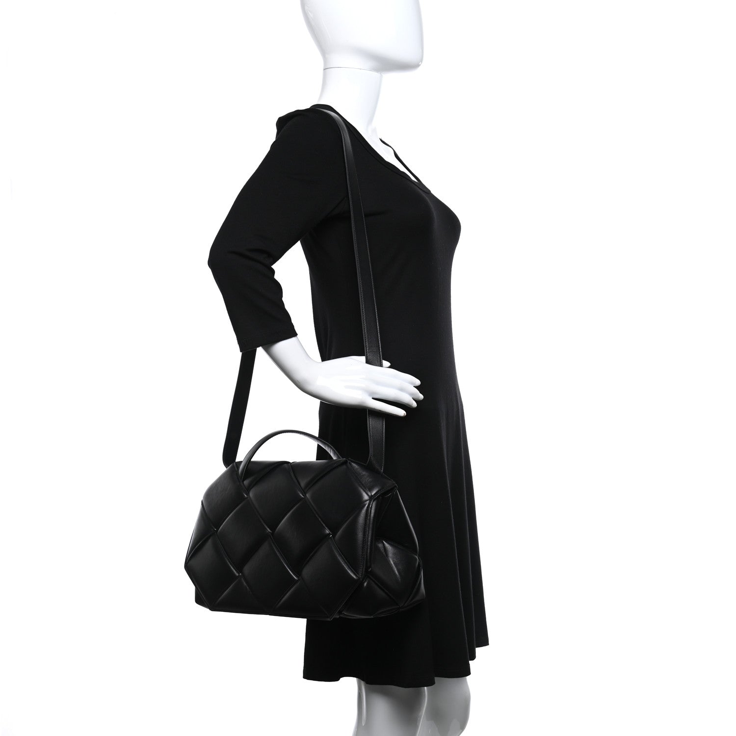 Bottega Veneta Nappa Intreccio Padded Top Handle Shoulder Bag Black 2 of 18