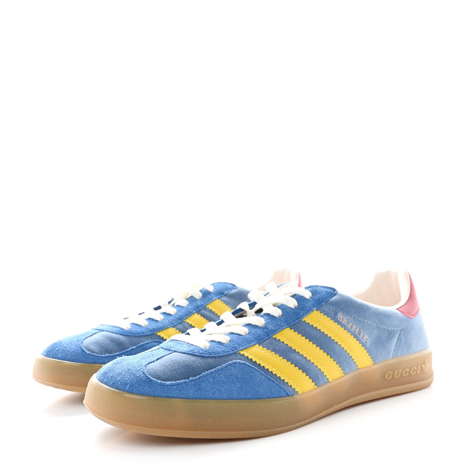 Gucci X ADIDAS Softy Velvet Suede Madeira Demetra Mens Gazelle Sneakers 10 Ice Blue Velvet Blue Smile Yellow 3 of 8
