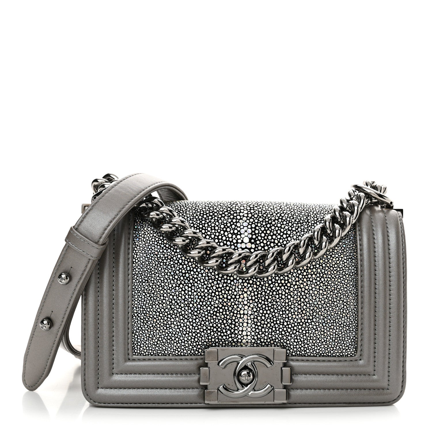 Chanel Galuchat Stingray Small Boy Flap Silver 1 of 11