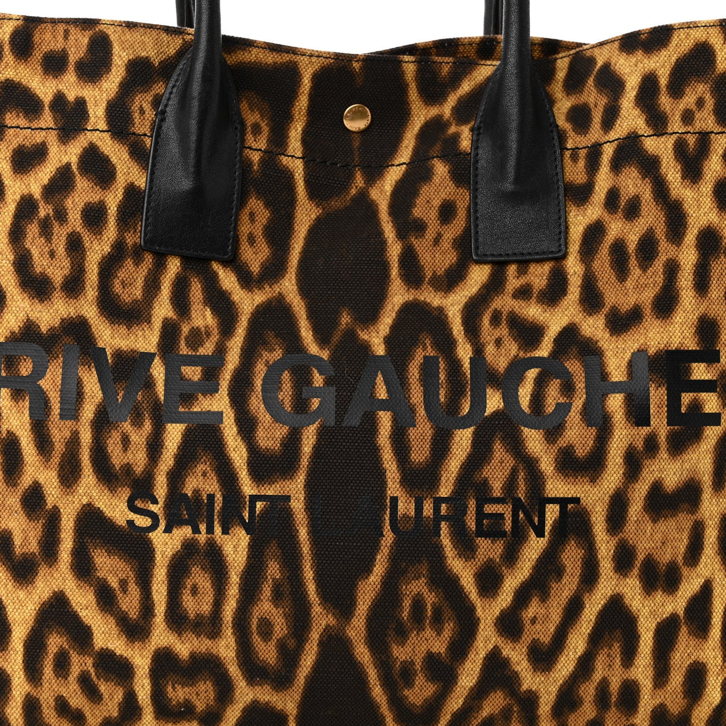 Canvas Calfskin Leopard Print Rive Gauche Noe Tote Natural Black