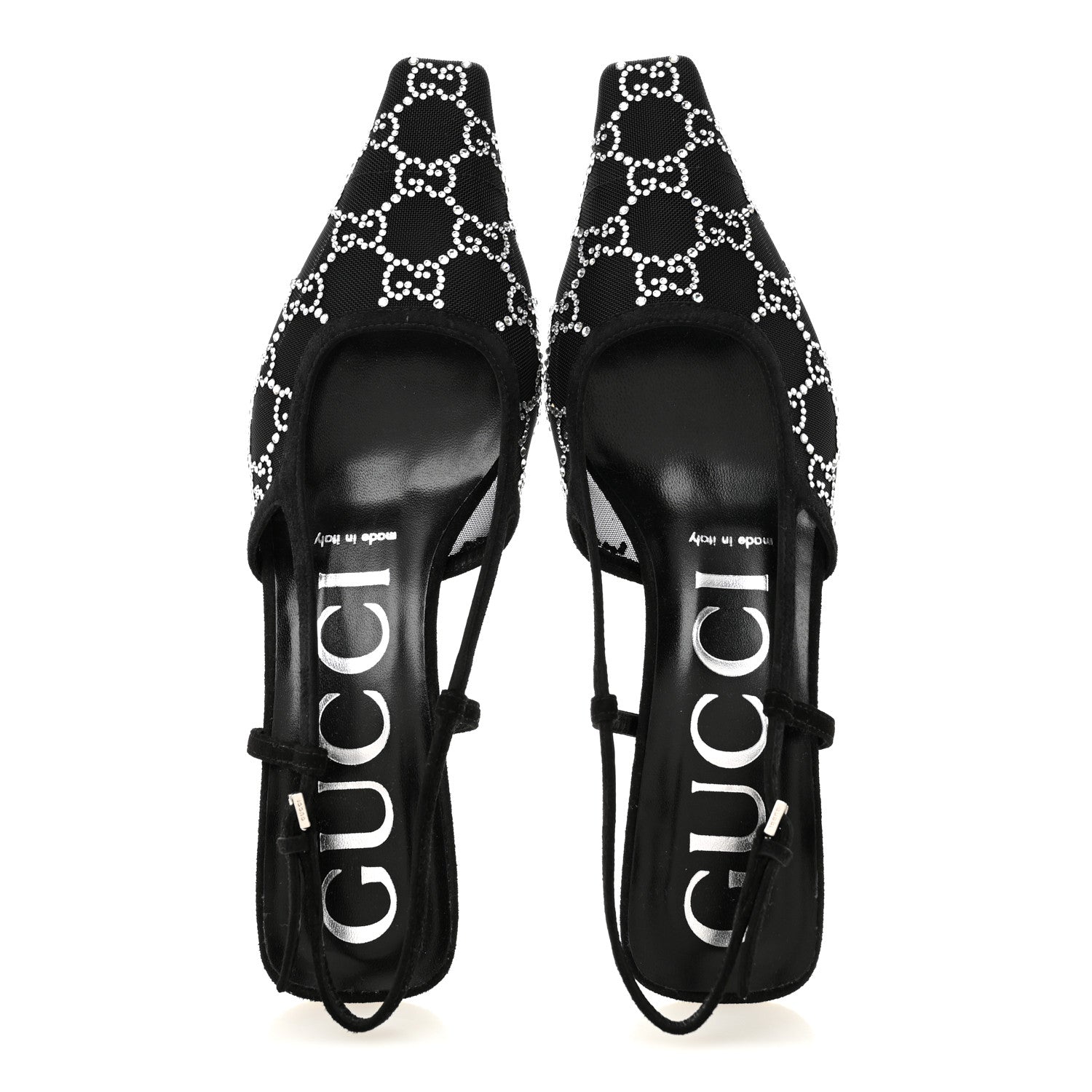 Gucci Tela Retino Kid Scamosciato Crystal GG Monogram Square G 35mm Slingback Pumps 36.5 Black 2 of 9