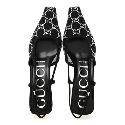 Gucci Tela Retino Kid Scamosciato Crystal GG Monogram Square G 35mm Slingback Pumps 36.5 Black 2 of 9