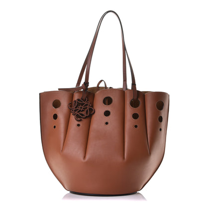 Loewe Calfskin Perforated Shell Tote Tan 1 of 4