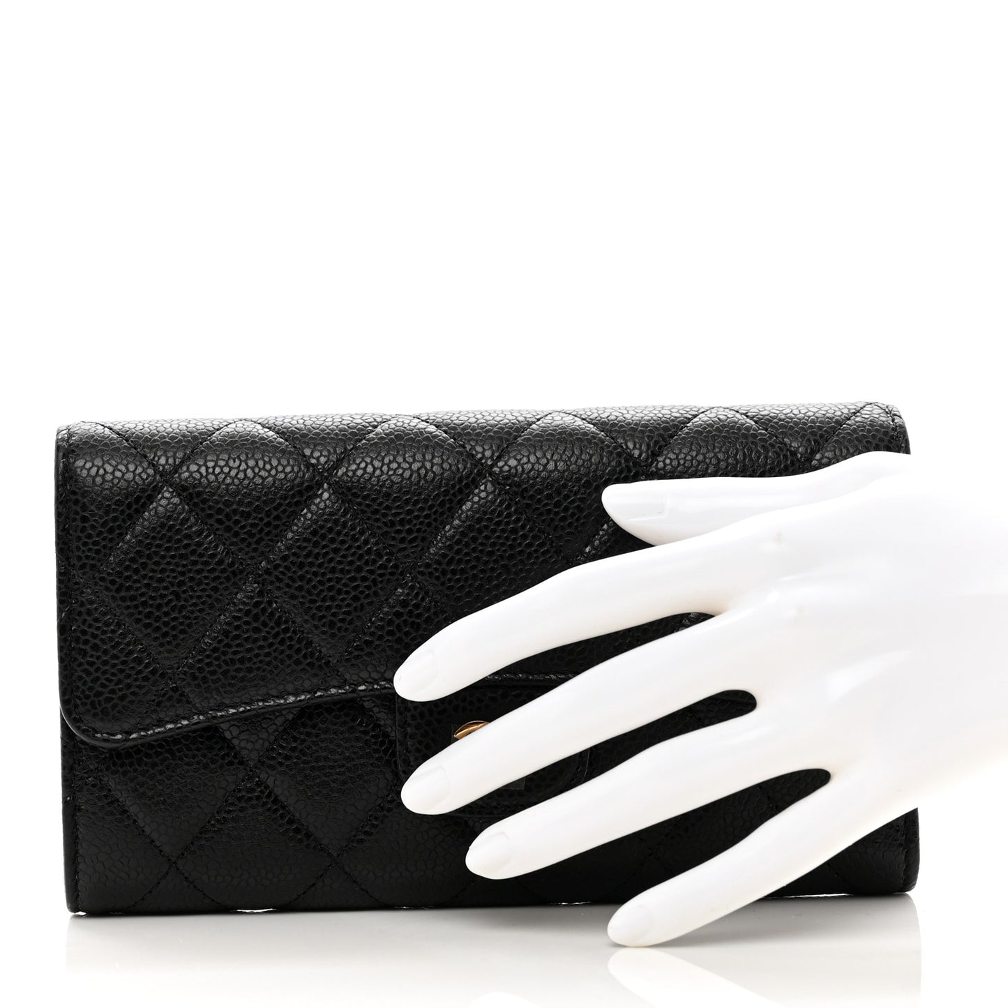Caviar Quilted Large Flap Wallet Black