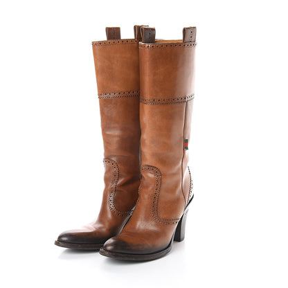 Gucci Calfskin Perforated Brogue High Boots 6 Brown 3 of 7