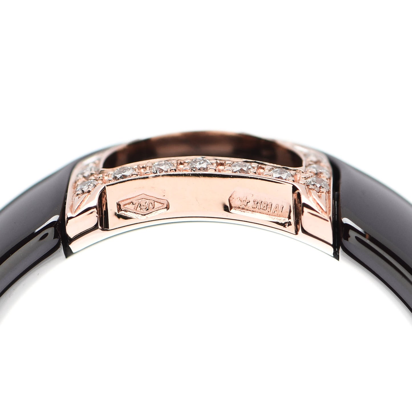 18K Pink Gold Ceramic Diamond D Icon Ring 53 6.25 Black