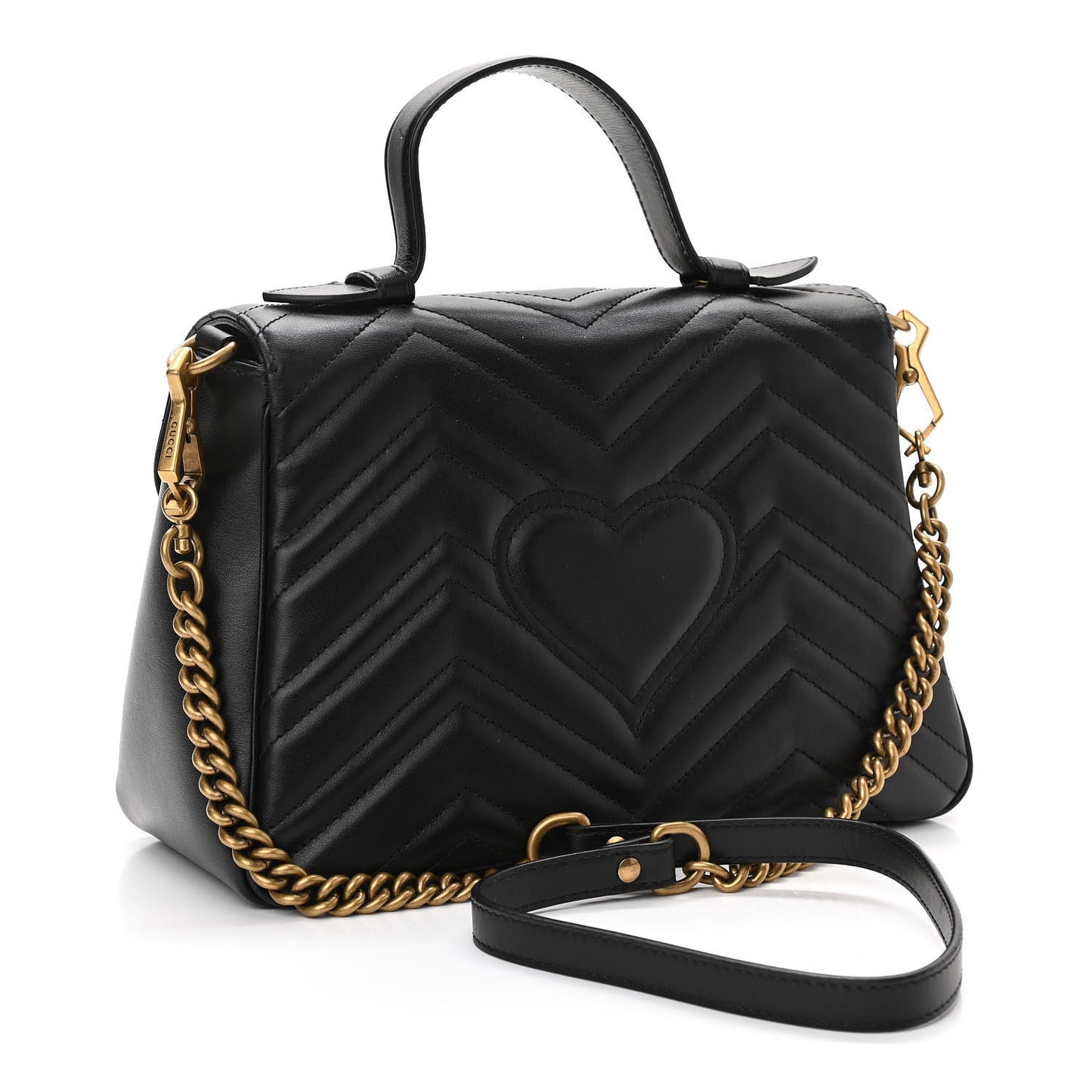Calfskin Matelasse Small GG Marmont Top Handle Shoulder Bag Black