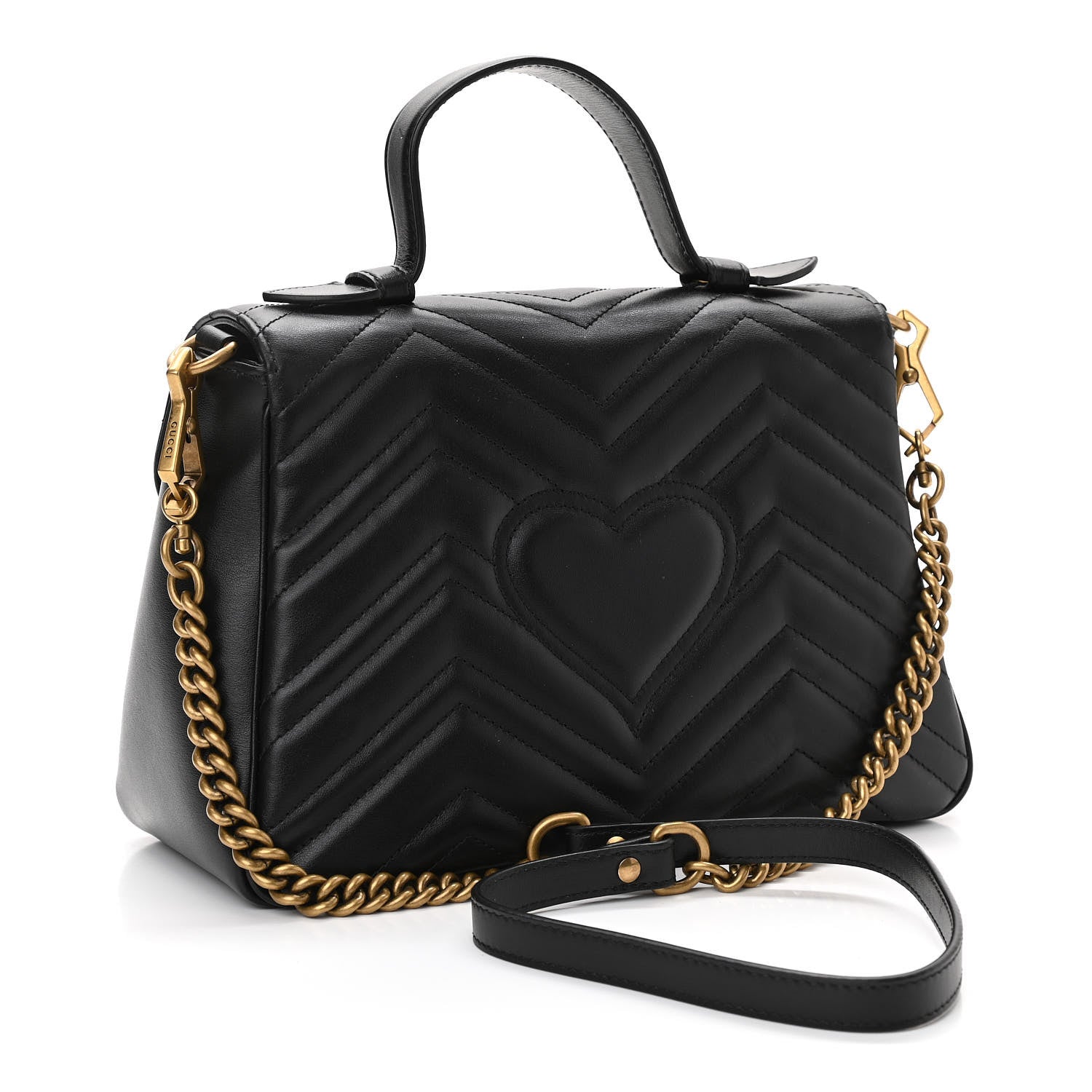 Gucci Calfskin Matelasse Small GG Marmont Top Handle Shoulder Bag Black 3 of 10