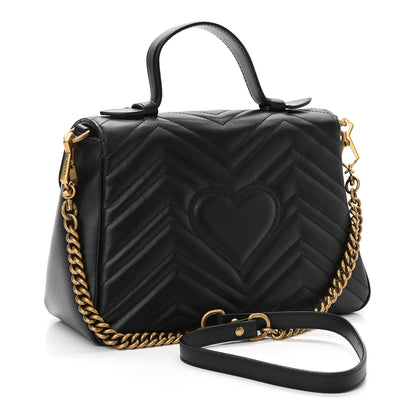 Gucci Calfskin Matelasse Small GG Marmont Top Handle Shoulder Bag Black 3 of 10
