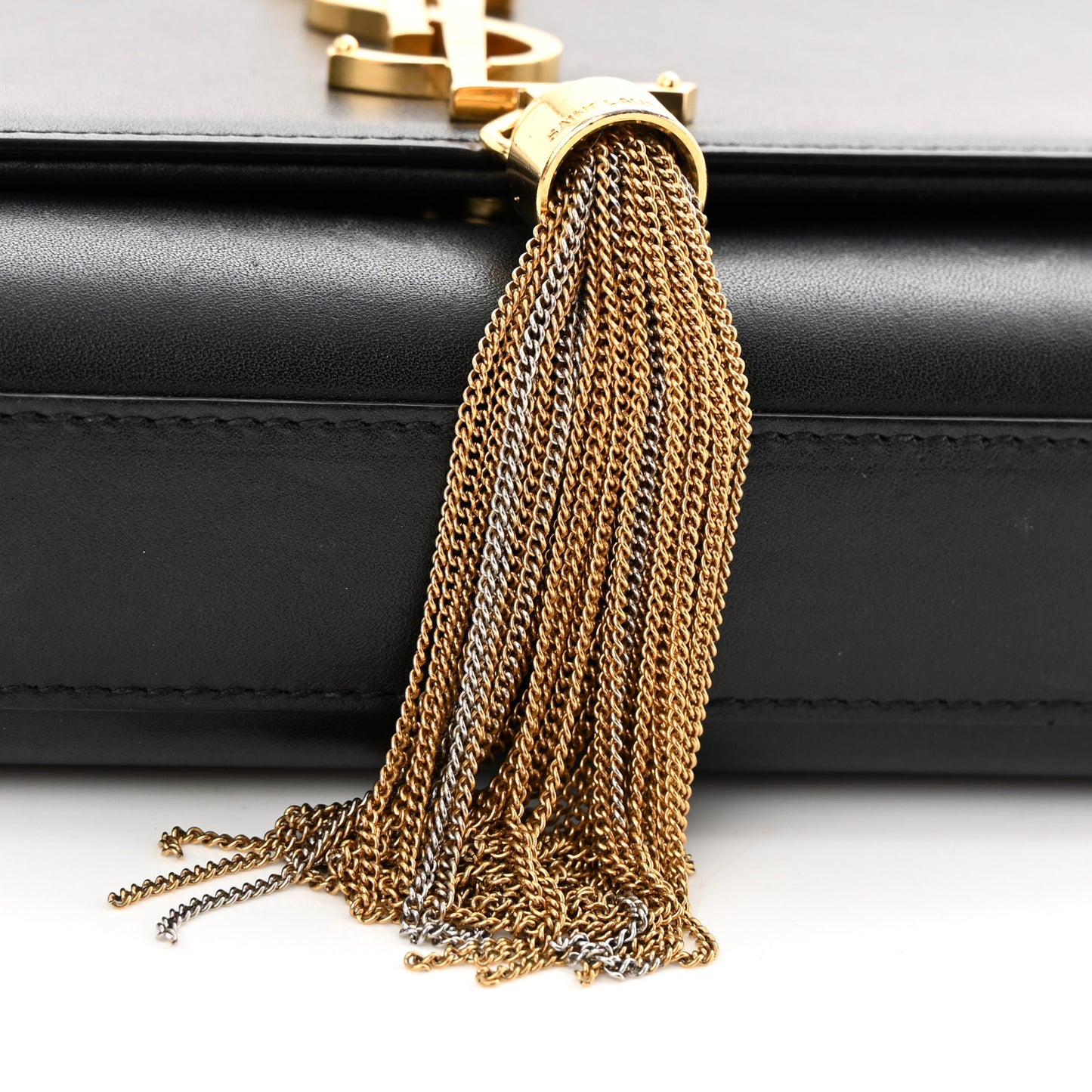 Calfskin Small Classic Monogram Kate Tassel Satchel Black