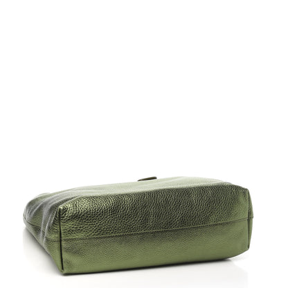 Prada Metallic Vitello Daino Shopping Tote Green 3 of 9