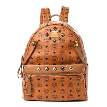 MCM Visetos Studded Medium Dual Stark Backpack Cognac 1 of 8