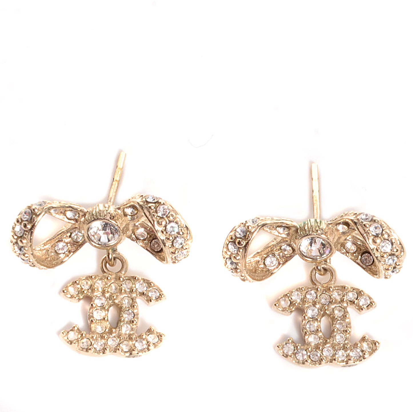 Crystal CC Bow Drop Earrings Gold