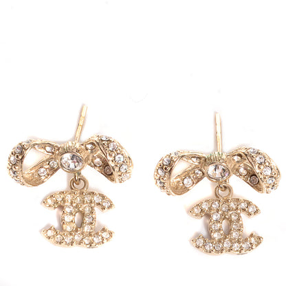 Chanel Crystal CC Bow Drop Earrings Gold 1 of 5